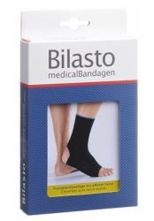 Bilasto Fussgelenkbandage M Ferse offen schwarz/blau (1 Stück)