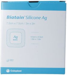 Biatain Silicone Ag Schaumverband 7.5x7.5cm selbst-haftend (5 Stk)