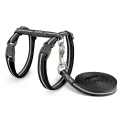 rogz Alleycat Katzengeschirr und -leine schwarz, Halsumfang 20-30cm (1 Stk)