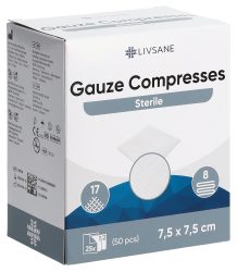Livsane sterile Mullkompresse, 7.5x7.5cm (2x25 Stk)