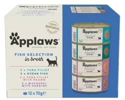 Applaws Nassfutter Multipack mit Makrelen, Thunfisch und Garnelen (12x70g)