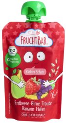 FRUCHTBAR Bio-Fruchtpüree Erdbeere, Birne, Traube, Banane & Hafer (100g)