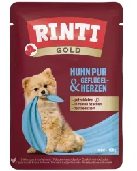 Rinti Huhn Pur und Geflügelherzen, Nassfutter für Hunde (100g)