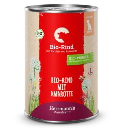 Herrmann's Bio Rind mit Karotten und Amaranth, Nassfutter für Hunde (400g)
