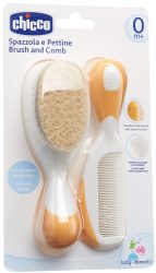 Chicco Set Kamm + Haarbürste mit Naturborsten, orange (2-teilig)