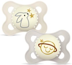 MAM Night Nuggi Silikon, 0-6 Monate, grau/beige (2 Stk)