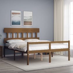 vidaXL Bettgestell mit Kopfteil Honigbraun 5FT King Massivholz