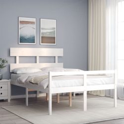 vidaXL Massivholzbett mit Kopfteil Weiß 140x200 cm