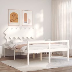 vidaXL Bettgestell mit Kopfteil Weiß 5FT King Massivholz