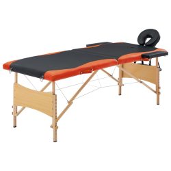 Massagetisch Klappbar 2 Zonen Holz Schwarz und Orange