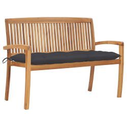 vidaXL, vidaXL Stapelbare Gartenbank mit Auflage 128,5 cm Massivholz Teak