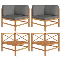 vidaXL Ecksofa 2 Stk. mit Dunkelgrauen Kissen Massivholz Teak
