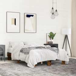 vidaXL Bettgestell Räuchereiche 135x190 cm Holzwerkstoff und Metall
