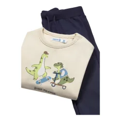 3-tlg. Set Shirt langarm, Steppweste und Jogginghose Dinos