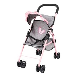 Bayer Puppenbuggy »grau/rosa«, (Set), mit Puppenbett, Wickeltasche, Geschirr, Flasche, Latz und Spielbogen