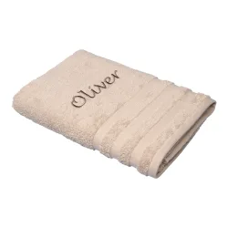 Duschtuch personalisiert mit Namen, 70x140 cm, 100% Baumwolle, beige
