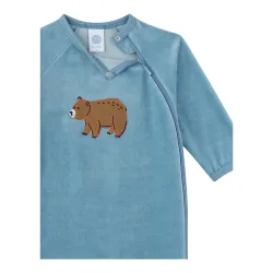 Sanetta Nicki-Schlafoverall mit Klappfuß Bär blau