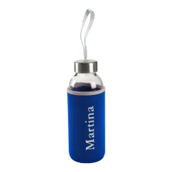 Glas-Trinkflasche personalisiert mit Namen, blau