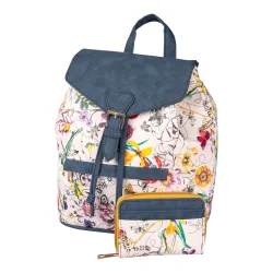 Set Rucksack & Geldbeutel ?Flower?, 2-teilig, blau