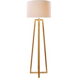 Stehlampe Malleco Braun/Weiss Holz/Stoff 50 cm 152 cm - Farbe: weiss/natur - Material: Gummibaum/Stoff - Stehlampe