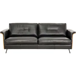 Sofa Sebastian Schwarz Leder/Holz 224 cm 90 cm - Material: Leder, Holz - Sofa