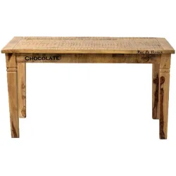 Esstisch Rusc Braun Holz 140 cm - Farbe: Natur mit schwarzem Text - Material: Mangoholz - Esstisch