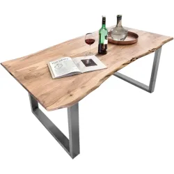 Esstisch Uwe Braun/Silber Holz/Stahl 160 cm - Farbe: Natur, Silber - Material: Akazie, Stahl - Esstisch