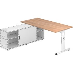 Schreibtisch Office Braun Holz 160 cm Höhenverstellbar (manuell) - Farbe: Nussbaum Dekor - Material: Holzwerkstoff - Schreibtisch