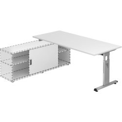 Anbauschreibtisch Office Weiss Holz 180 cm Höhenverstellbar (manuell) - Material: Holzwerkstoff - Anbauschreibtisch