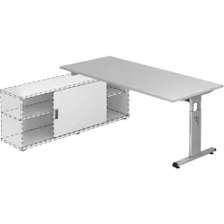 Anbauschreibtisch Office Grau Holz 180 cm Höhenverstellbar (manuell) - Material: Holzwerkstoff - Anbauschreibtisch