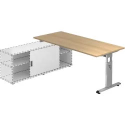Anbauschreibtisch Office Braun Holz 180 cm Höhenverstellbar (manuell) - Farbe: Eiche Dekor - Material: Holzwerkstoff - Anbauschreibtisch