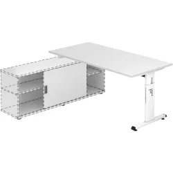 Anbauschreibtisch Office Weiss Holz 160 cm Höhenverstellbar (manuell) - Material: Holzwerkstoff - Anbauschreibtisch