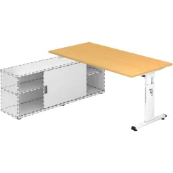 Anbauschreibtisch Office Braun Holz 160 cm Höhenverstellbar (manuell) - Farbe: Buche Dekor - Material: Holzwerkstoff - Anbauschreibtisch