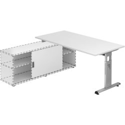 Anbauschreibtisch Office Weiss Holz 160 cm Höhenverstellbar (manuell) - Material: Holzwerkstoff - Anbauschreibtisch
