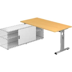 Anbauschreibtisch Office Braun Holz 160 cm Höhenverstellbar (manuell) - Farbe: Buche Dekor - Material: Holzwerkstoff - Anbauschreibtisch