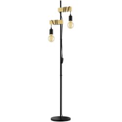 Stehlampe Londi Braun/Schwarz Stahl/Holz 25 cm 166.5 cm - LED - Lichtfarbe: Extra warmweiss - Material: Gummibaumholz/Stahl - Stehlampe- LED