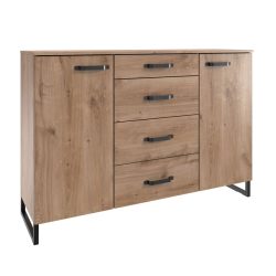 Kommode Demian Edelstahl Holzwerkstoff 135 cm 41 cm - Farbe: Plankeneiche/Raw-Steel - Kommode