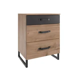 Nachttisch Demian Schwarz/Braun Holzwerkstoff/Metall 54 cm - Farbe: schwarz, natur - Material: Holzwerkstoff, Metall - Nachttisch
