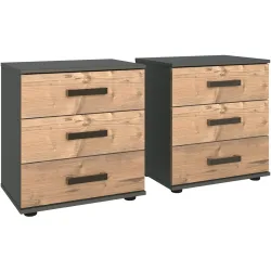 Nachttisch Jasmin Braun/Schwarz Holz 52 cm - Farbe: Weisstanne Dekor, Graphit - Material: Holzwerkstoff - Nachttisch