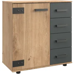 Kommode Malma Braun Holz 81 cm 41 cm - Farbe: Eiche Dekor - Material: Holzwerkstoff - Kommode