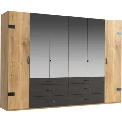 Kleiderschrank Demian Braun Holz 300 cm 58 cm 216 cm - Farbe: Eiche Dekor - Material: Holzwerkstoff - Kleiderschrank