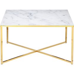 Salontisch Jael Weiss/Gold Glas 80 cm - Farbe: weiss, gold - Salontisch
