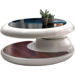 Salontisch Zoltan Weiss Glas 90 cm Ausziehbar/Drehbar - Material: Fiberglas - Salontisch
