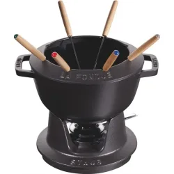 staub - Fondue Set schwarz m. 2 Griffen, 20cm