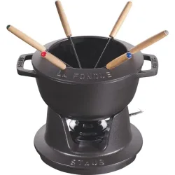 staub, Fondue-Set STAUB Schwarz Gusseisen/Holz - Material: Holz/Gusseisen - Fondue-Set