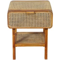 Nachttisch Livio Braun Rattan/Holz 48 cm - Farbe: natur - Material: Teak, Rattan - Nachttisch