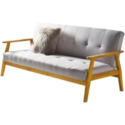 Bettsofa Fury Grau/Braun Stoff/Holz 190 cm 85 cm Verstellbare Lehne - Farbe: Hellgrau, Natur - Material: Webstoff, Holz - Bettsofa