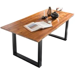 Esstisch Milot Braun/Schwarz Holz/Metall 200 cm - Farbe: natur, schwarz - Material: Akazie, Metall - Esstisch