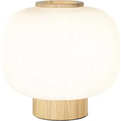 Tischlampe Thie Braun/Weiss Glas/Metall 25 cm 24.5 cm - Farbe: weiss, holz - Material: Metall/Glas - Tischlampe