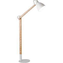 Leselampe Esra Weiss/Braun Holz/Metall 180 cm - Farbe: weiss, braun - Leselampe